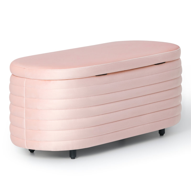 Banc de rangement rembourré en polyester Farrah, H 18,1 po x l 42,5 po x P 17 po, Rose