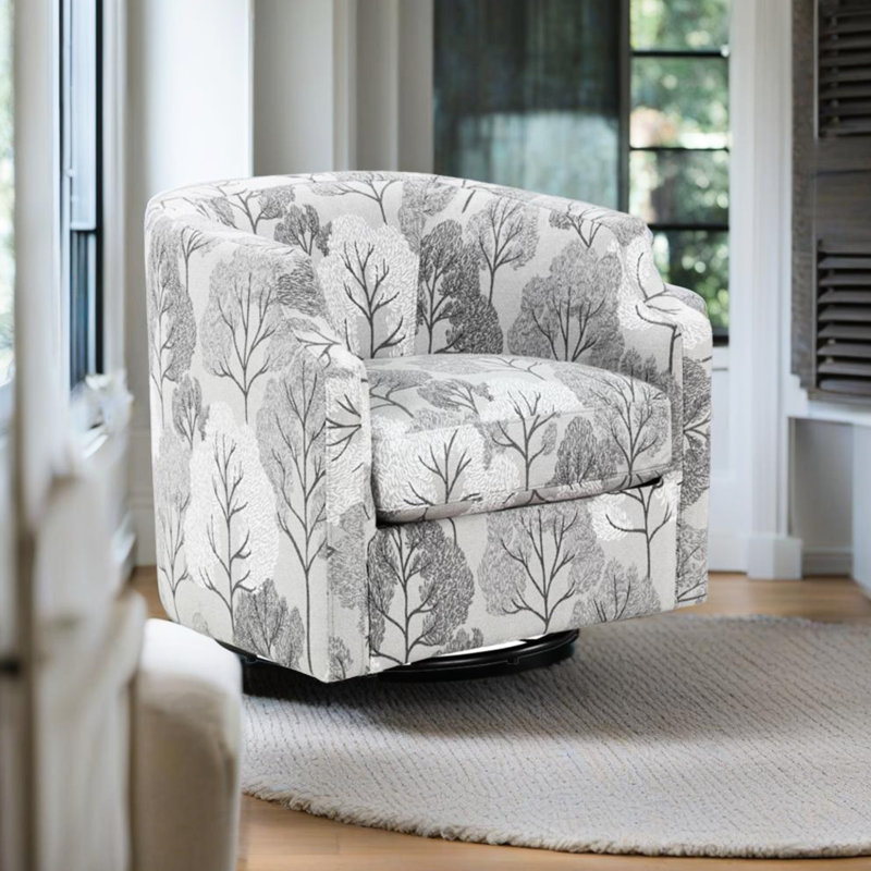 Fauteuil pivotant à motif floral gris