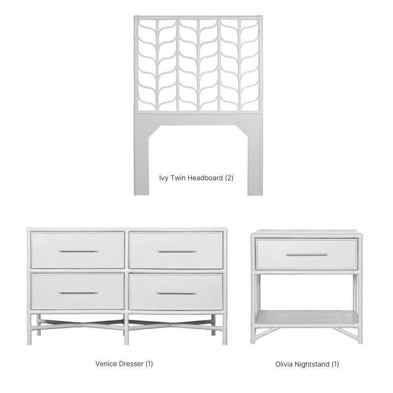 Ivy Four Piece Bedroom Set, Light Blue, Twin, 4 Pcs: 2 Headboards, Dresser, Nightstand