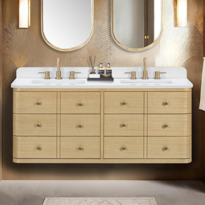 Serena 60 in. Double Sink Bathroom Vanity in White Oak with Top