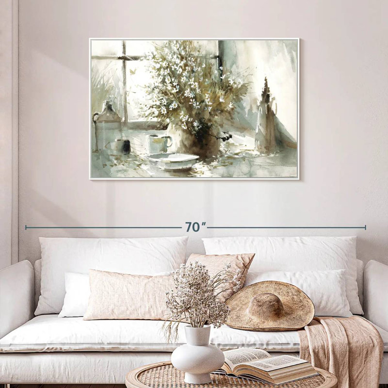 Marguerite, nature morte, Cadre flottant blanc, 43 po x 29 po