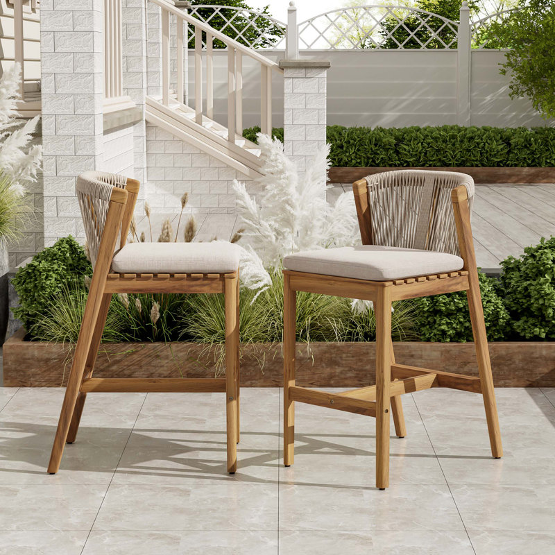 Ensemble de 2 tabourets de bar en bois avec coussin Louie