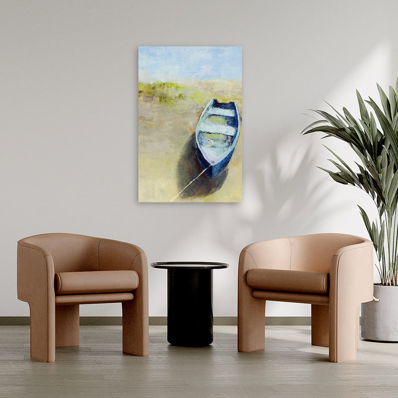 Marée basse - art contemporain de bateaux côtiers, H 36 po x l 24 po