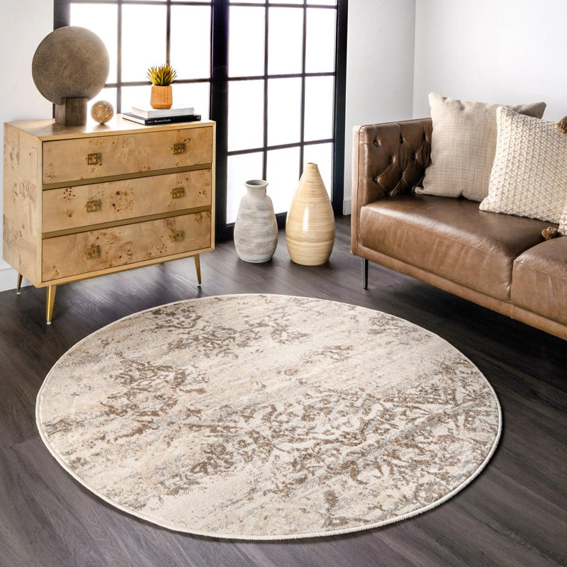 Shockley Faded Floral Performance Beige Rug, Square 6'