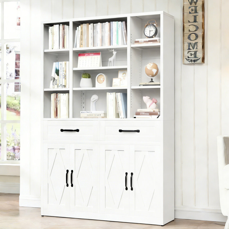 Bibliothèque en métal de 71 pouces de hauteur avec tiroirs, tablettes réglables et portes d'armoire pour l'organisation de la chambre à coucher