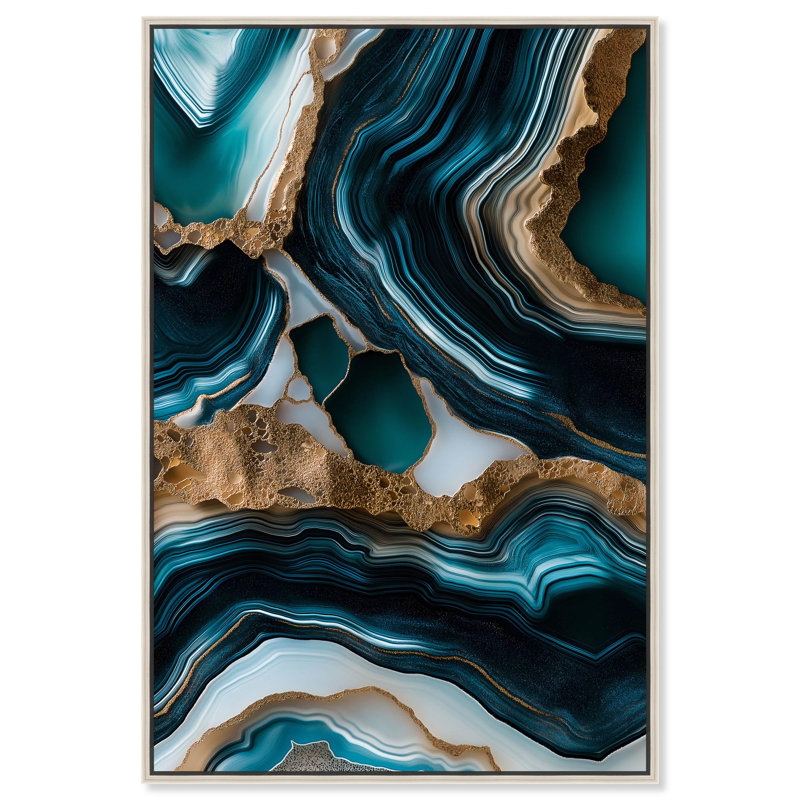 Teal Tectonic II Canvas Blue Geode Wall Art by , Silver Floater Framed, 16" H x 11" W
