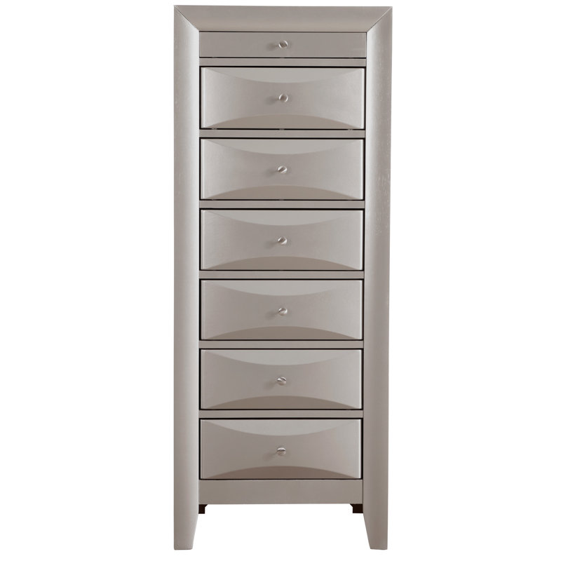 Commode argentée avec tiroirs à queue d'aronde - Système de guidage 7 tiroirs Stable