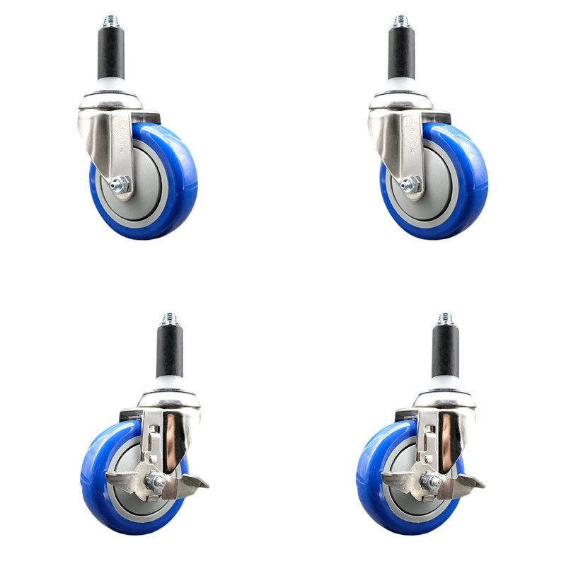 4 Piece Poly Swivel Expanding Caster Set, Blue