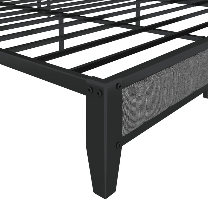 Structure de lit avec station de charge, tête de lit tapissier, plateforme en métal, Grand lit