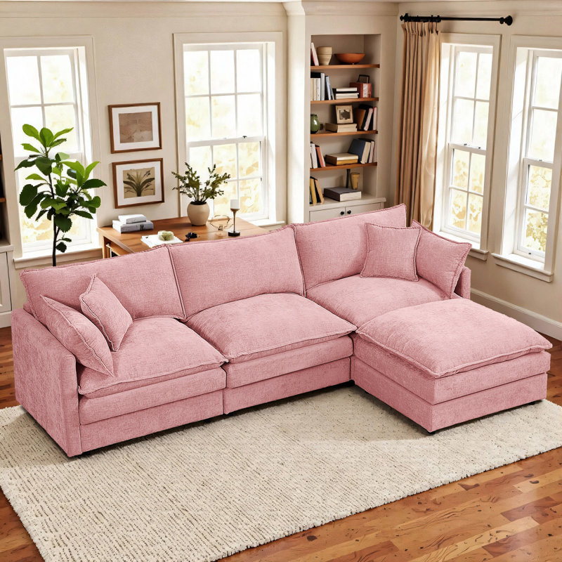 Canapé modulaire en L 110 po, canapé modulaire à 4 places, canapé modulaire à 4 places et canapé-lit en chenille Comfy Cloud