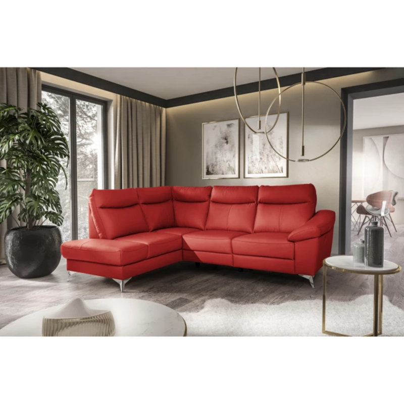 Cordelra Leather Corner Sofa with Power Reclining Seat and Underseat Storage , Red, Left Hand Facing