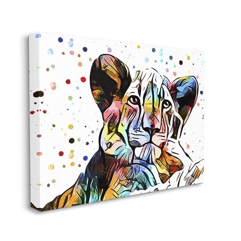 Abstrait lion lion, art mural à pois par Ashley Aldridge, H 36 po x l 48 po, Plaque de bois