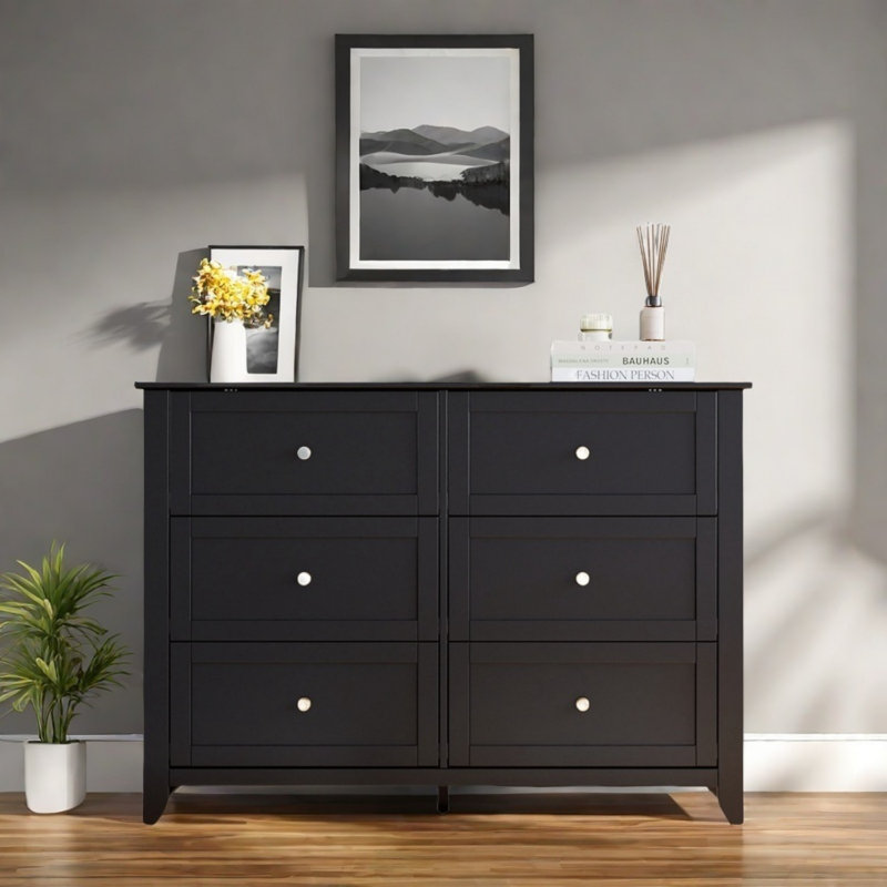 Commode 6 tiroirs, Noir, noir, noir, noir