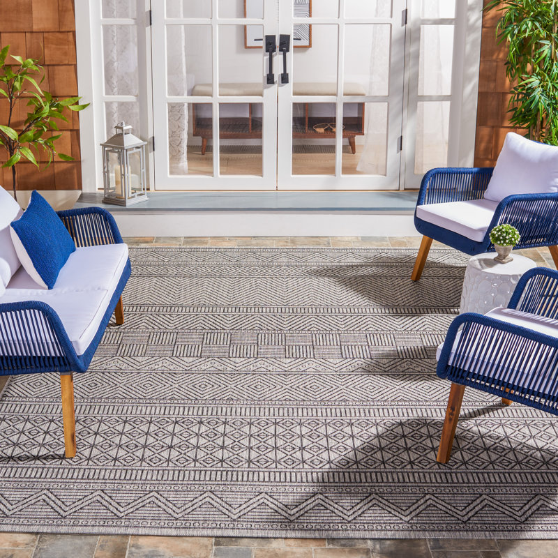 Tapis d'intérieur / extérieur à motif géométrique Jacian Performance, Rectangle 6 pi 7 po x 9 pi 6 po