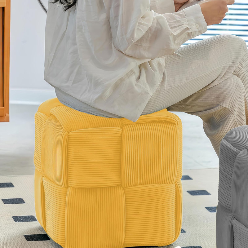 Square corduroy sofa stool