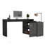 Bureau d'ordinateur moderne en L avec rangement ouvert et fermé, surface de travail spacieuse pour écrans et appareils, finition chêne fumé-1883281820