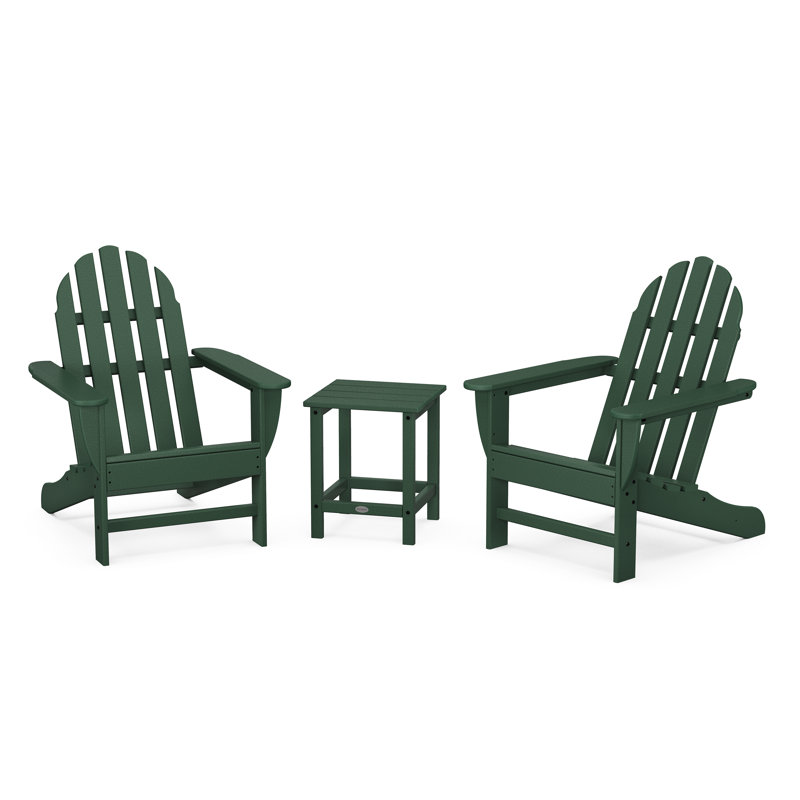 Classic Folding Adirondack 3-Piece Set with Long Island 18" Side Table, Green