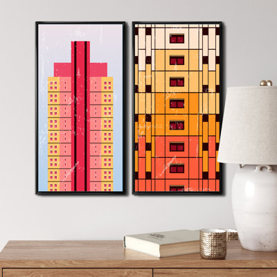 «Retro Geometrics in Bright Vintage Colors I», ensemble de 2 peintures
