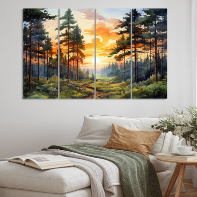 «Pine Tree Sunset Glow I» sur toile, reproduction de 4 pièces