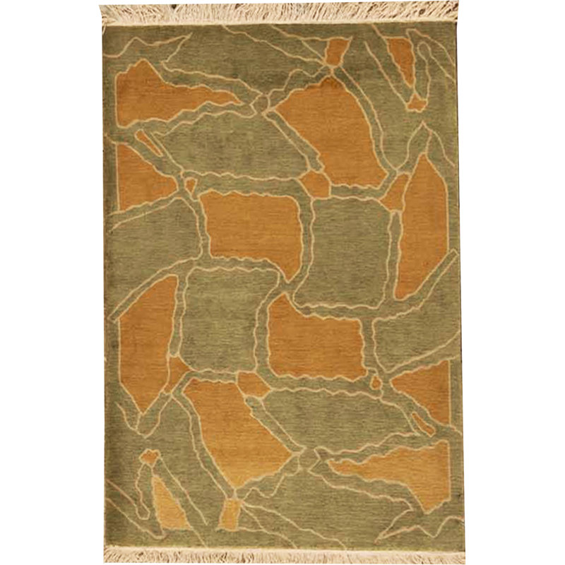 Hand-Knotted High-Quality Orange and Green Area Rug