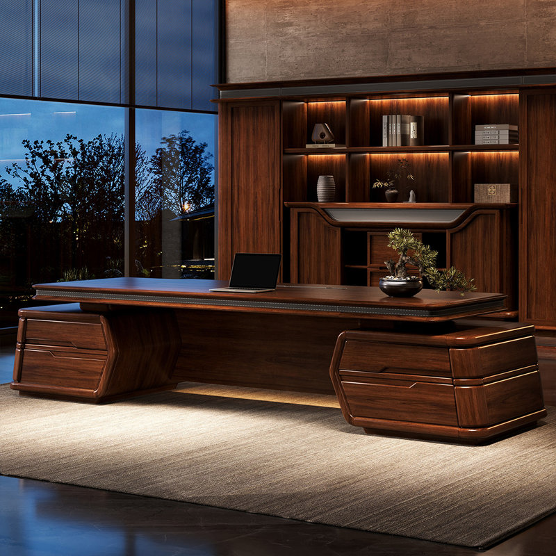 78.74"New Chinese-style retro brown rectangular executive desk