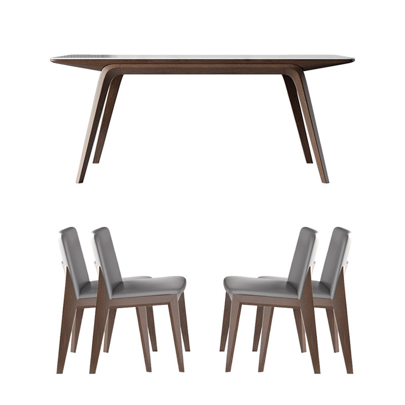 Rock Slab Rectangular Modern Simple Dining Table Four Leg Dining Set, 5