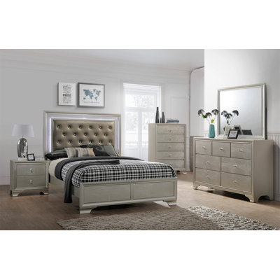 Brune Upholstered Panel Bed with LED lights.Platform Bed,Beds