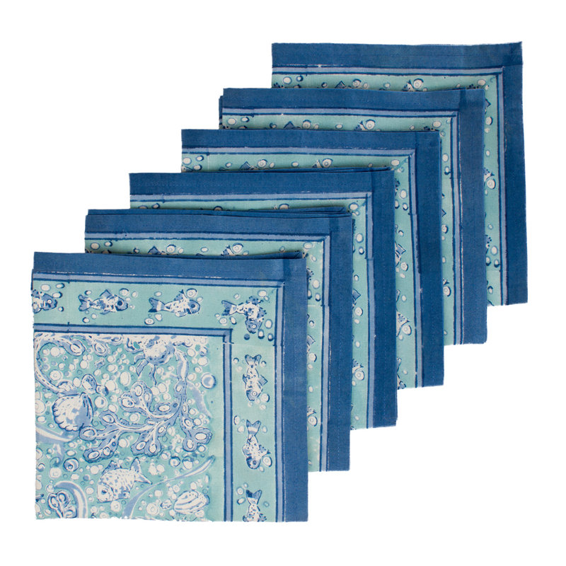 La Mer 100% Cotton Square Napkins, Aqua