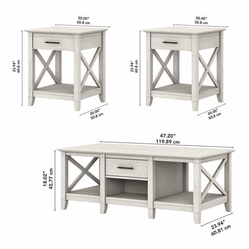 Ensemble de tables basses 3 pièces Huckins, Lin chêne blanc