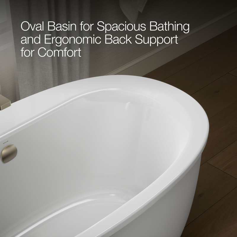 Sunstruck® 60 In. x 34 In. Oval Freestanding Bath with Bask® Heated Surface and Fluted Shroud, White