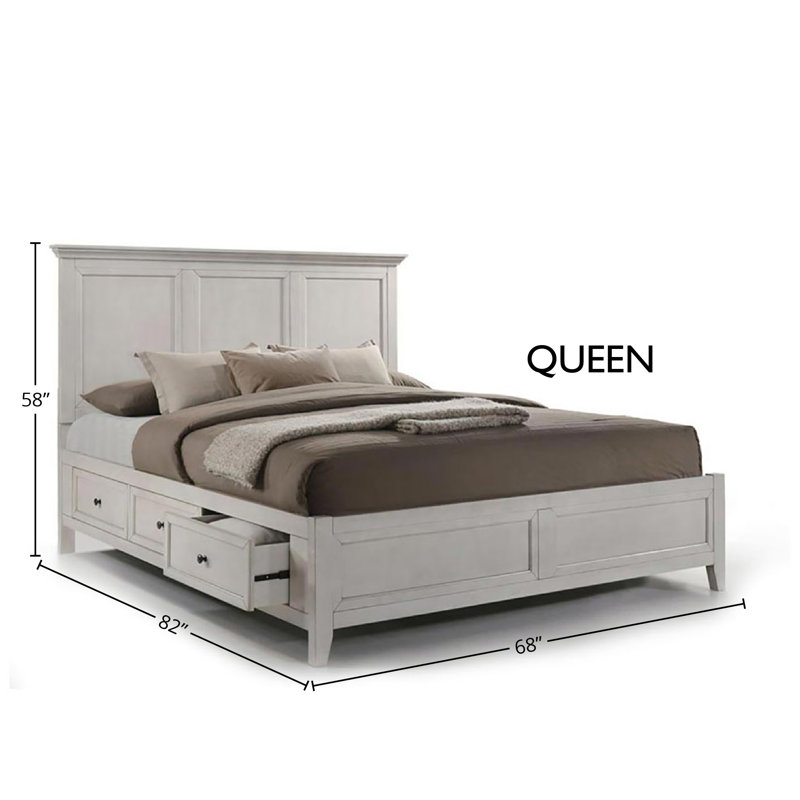 Lit plateforme avec rangement Jacon, Grand, Blanc rustique