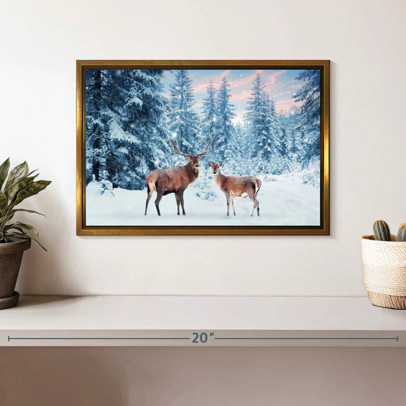 Cerf Winter Wonderland, Cadre flottant doré, 13 po x 9 po