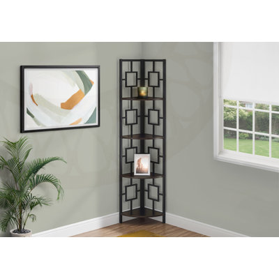Chavis contemporain d'angle à 4 niveaux avec tablettes en éventail, parfait pour le bureau moderne et la décoration de chambre à coucher.