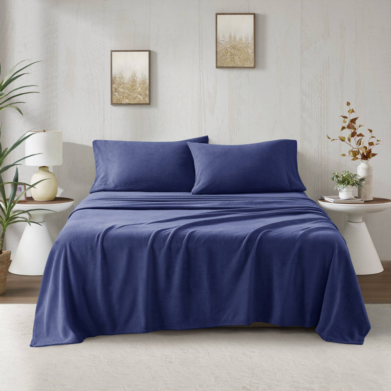 Micro Fleece Sheet Set, Twin XL Sheet Set with 1 Pillowcase, Navy