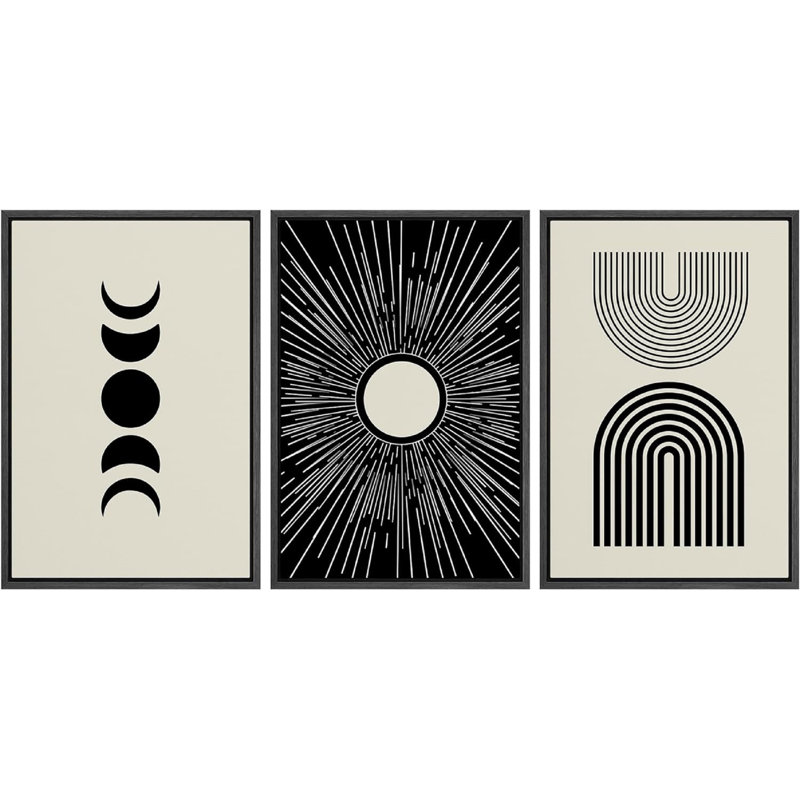 «Duotone Mid-Century», reproduction d'art géométrique moderne encadrée sur toile, ensemble de 3 pièces, H 24 po x l 48 po