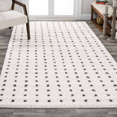 Pele Modern Geometric Dot Shag White/Gray Rug