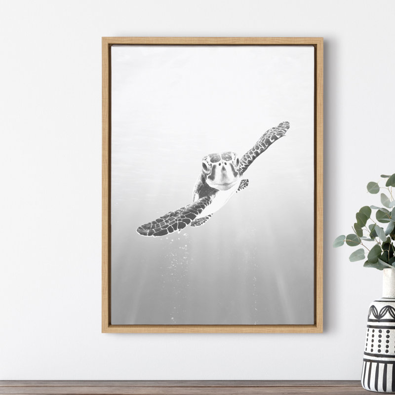 «Sea Turtle» par Simon Te, impression sur toile encadrée, Cadre naturel