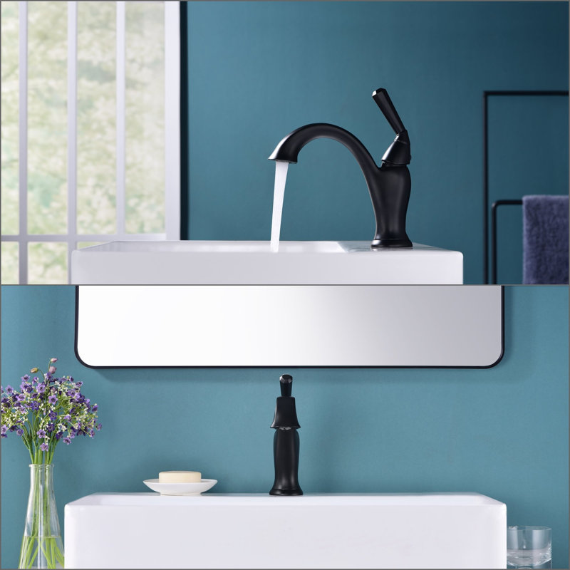 Z Collection Single-Handle Deck-Mount Mid-Arc Lavatory Bathroom Sink Faucet with Drain Assembly - Matte Black, Matte Black