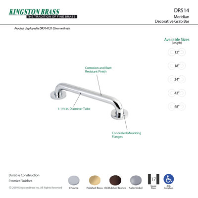 Kingston Brass Meridian 1-1/4 Inch O.D Grab Bar