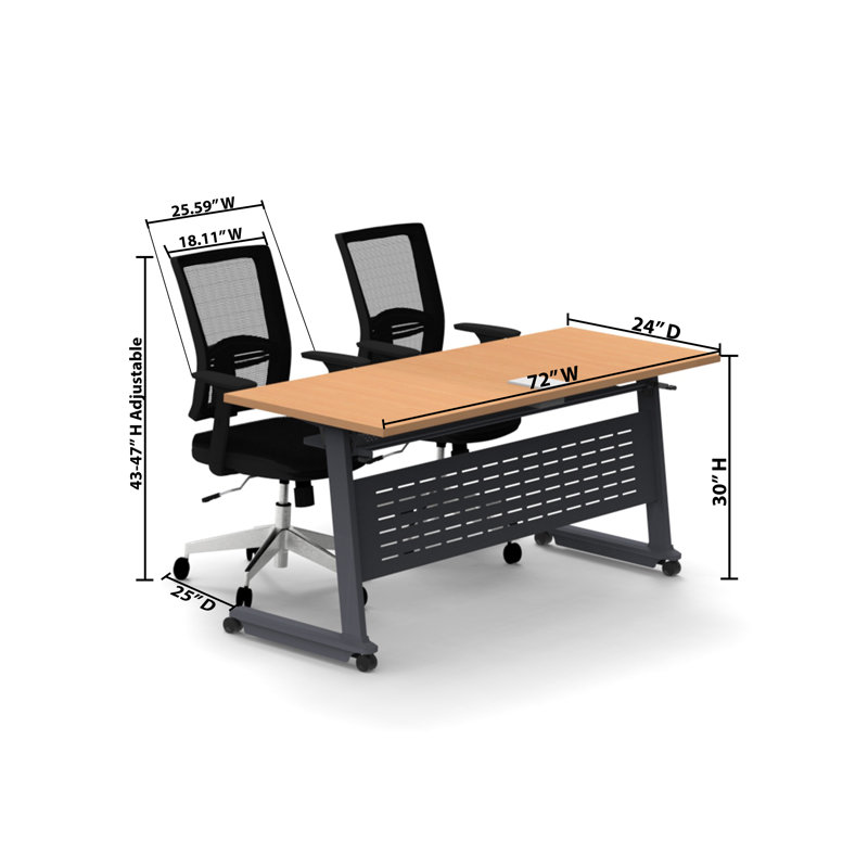 Lueseal Rectangle 2 Person Flip Top 72'' L Modular Training Table and Chair Set with Casters and Modesty Panel and Cable Management
