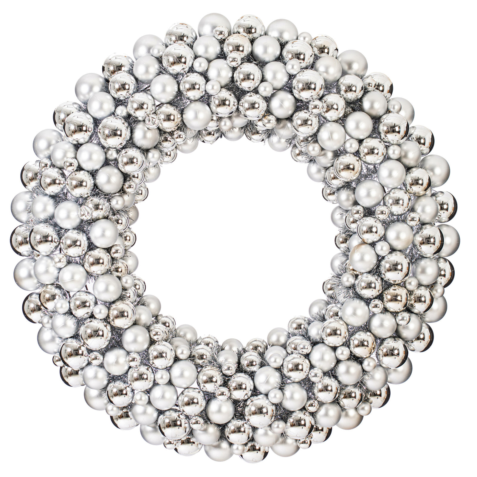 Shiny and Matte Ball Wreath, 36", Silver