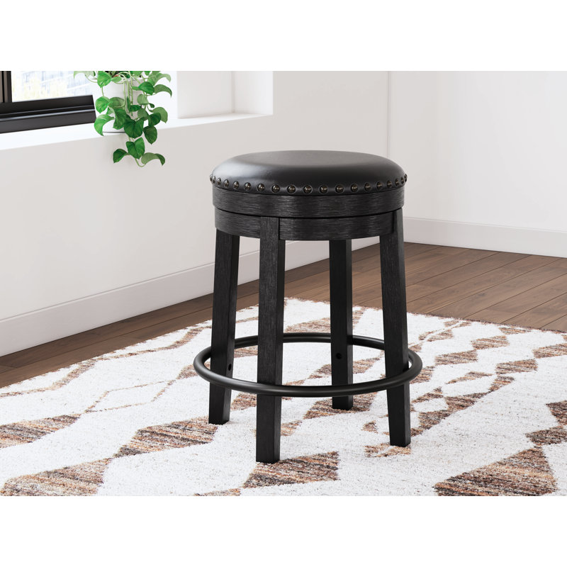 Valebeck Black Swivel Backless Wood and Metal Stool