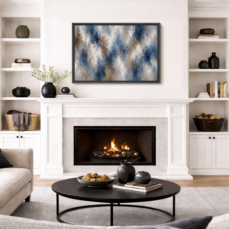 Abstrait bleu beige, motif vertical, images de salon moderne, impression sur toile encadrée, H 24 po x l 36 po x P 1,5 po