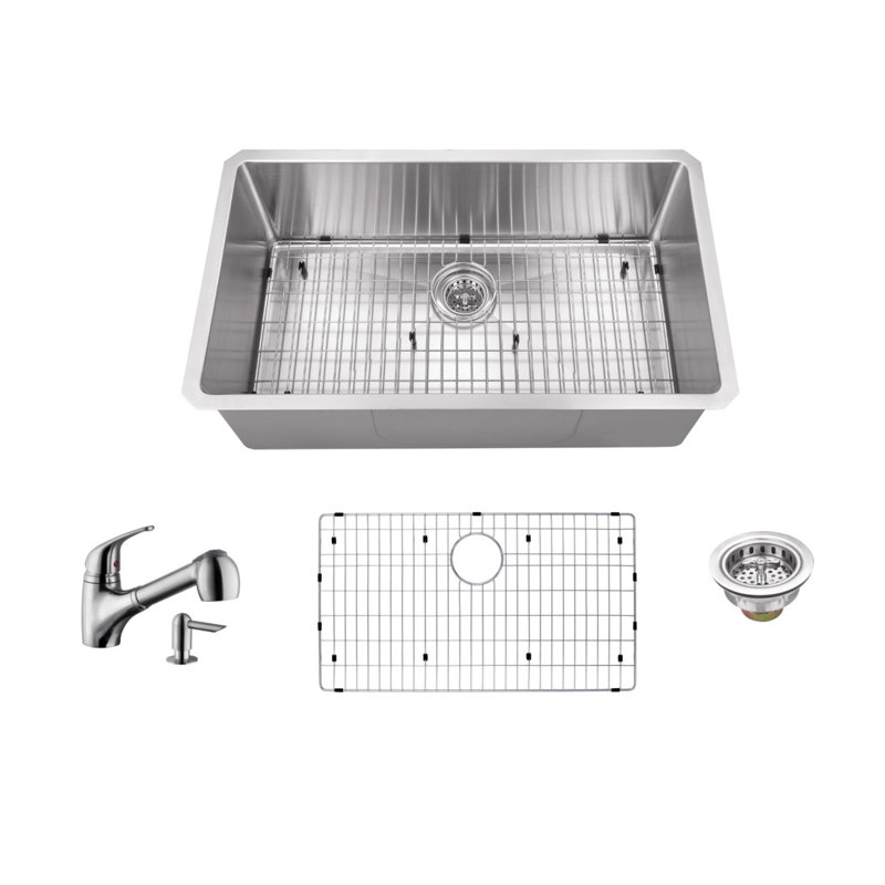 Évier de cuisine encastrable l 32 po x l 19 po avec robinet et distributeur de savon, Robinet d'allure simple