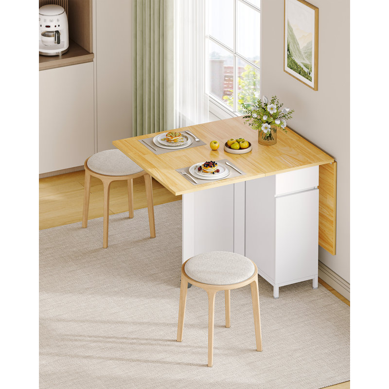 Folding Dining Table for 4-6, Drop Leaf Table with 4 Wheels & Storage Drawers, Cabinets and 2-Tier Open Shelves for Small Spaces, Kitchen, Dining Room