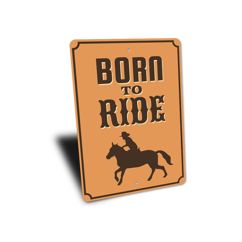 Enseigne «Born To Ride» en aluminium, H 18 po x l 12 po x P 0,06 po