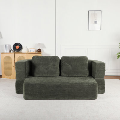 Canapé-lit convertible de 78,7 po, canapé-lit simple pliant avec coussin et couverture, causeuse futon moderne en tissu Scott, aucun assemblage requis