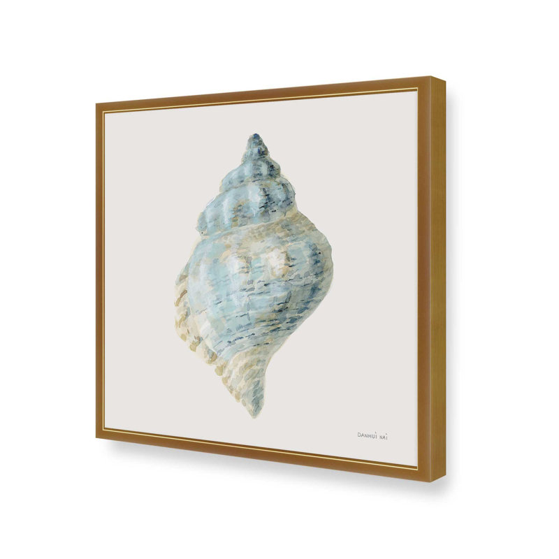 Reproduction d'art coquillage bleu, H 17,75 po x l 17,75 po, Cadre d'angle ouvert en or poli