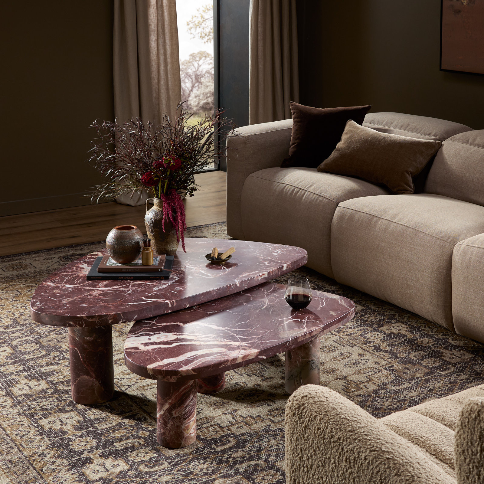 Moraga Genuine Marble Coffee Table, 13" H x 36" L x 25.5" W, Merlot Marble