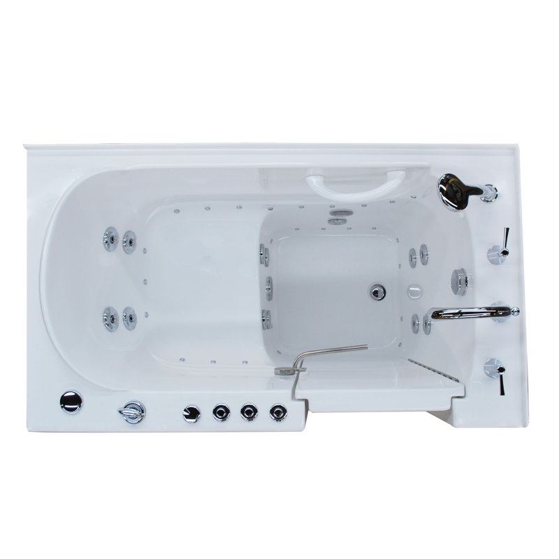 Ashton 52.8'' x 29.5'' Fiberglass Bathtub with Faucet, White, Right
